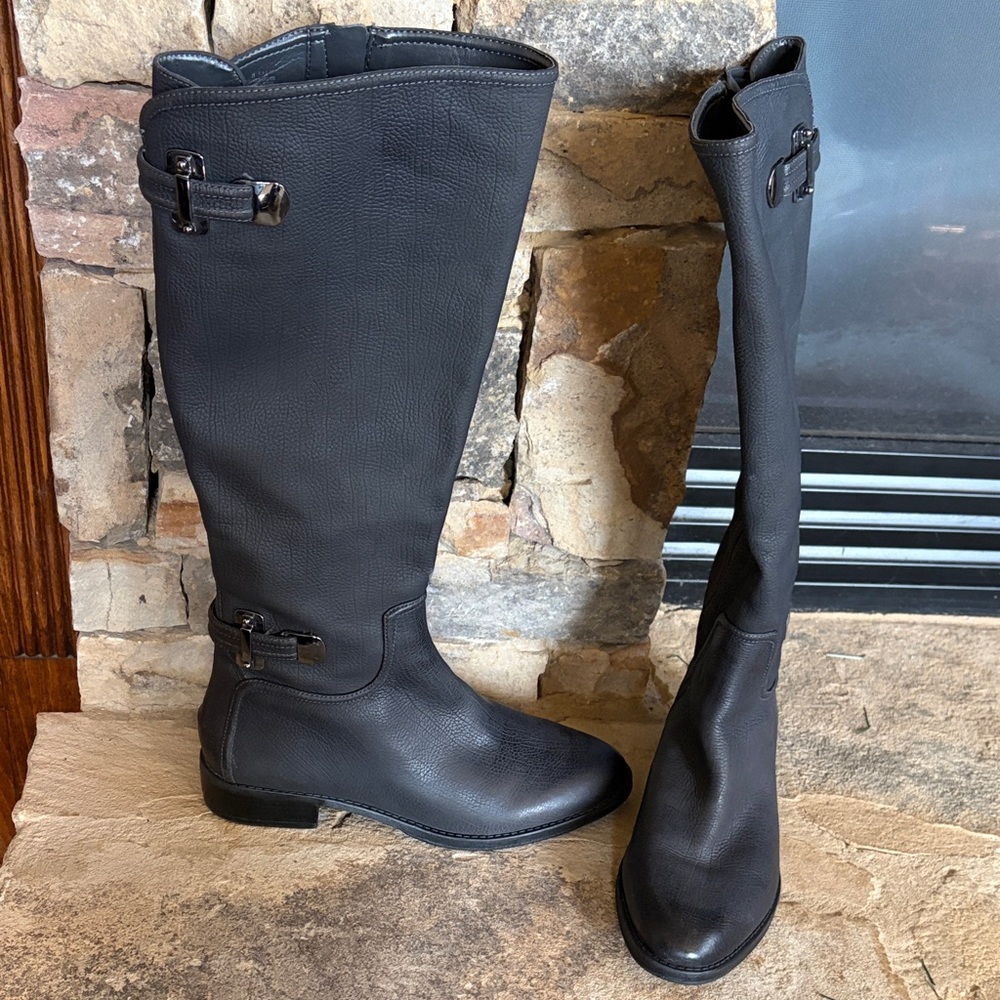 ANTONIO MELANI Black Tall Riding Boots with Buckle Detail
